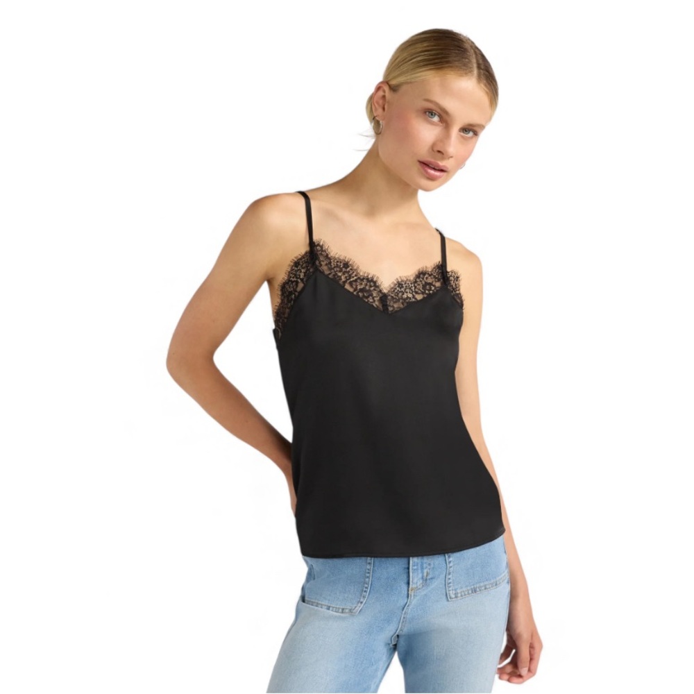H&M Black Lace-Trim Satin Cami Top
